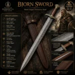Bjorn Ironside Sword — full Damascus steel Viking battle sword with leather scabbard